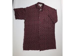 Career Club Vintage 90s Maroon Diamond Geometric Pattern Camp Shirt Mens Medium